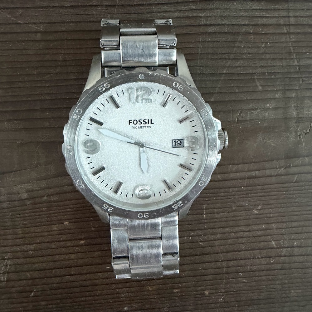 Fossil Silver Men's Stainless Steel Watch with White Dial